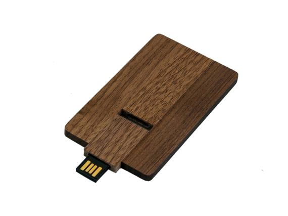 USB 2.0- флешка на 16 Гб в виде деревянной карточки с выдвижным механизмом