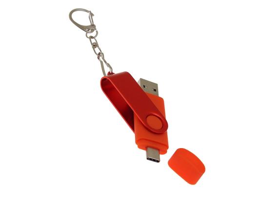 USB 2.0- флешка на 16 Гб с поворотным механизмом и дополнительным разъемом Type-C