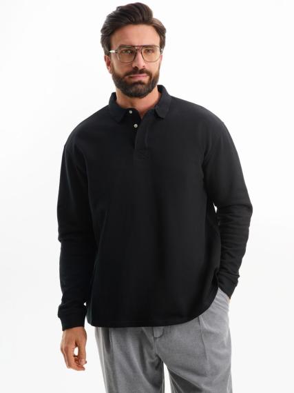 Рубашка поло оверсайз с длинным рукавом Heritage, черная, размер XL