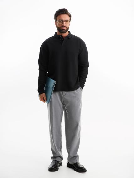 Рубашка поло оверсайз с длинным рукавом Heritage, черная, размер XL