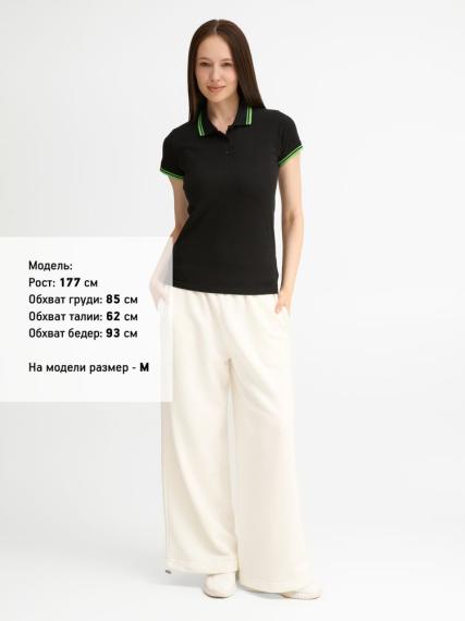 Рубашка поло женская Pasadena Women 200 с контрастной отделкой, черный/зеленый, размер M
