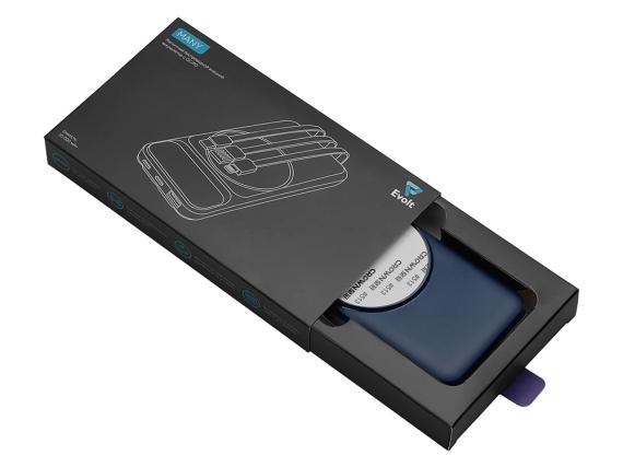 Магнитный беспроводной внешний аккумулятор со встроенными кабелями «Мэни», 10000 мАч